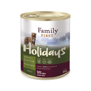 Family First Holidays z indykiem, kurczakiem i marchewką 800g 3+1 Gratis